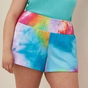 TORRID 3 Plus Size Sleep Terry Cloth Beach Short Rainbow Tie Dye Pull On Coverup